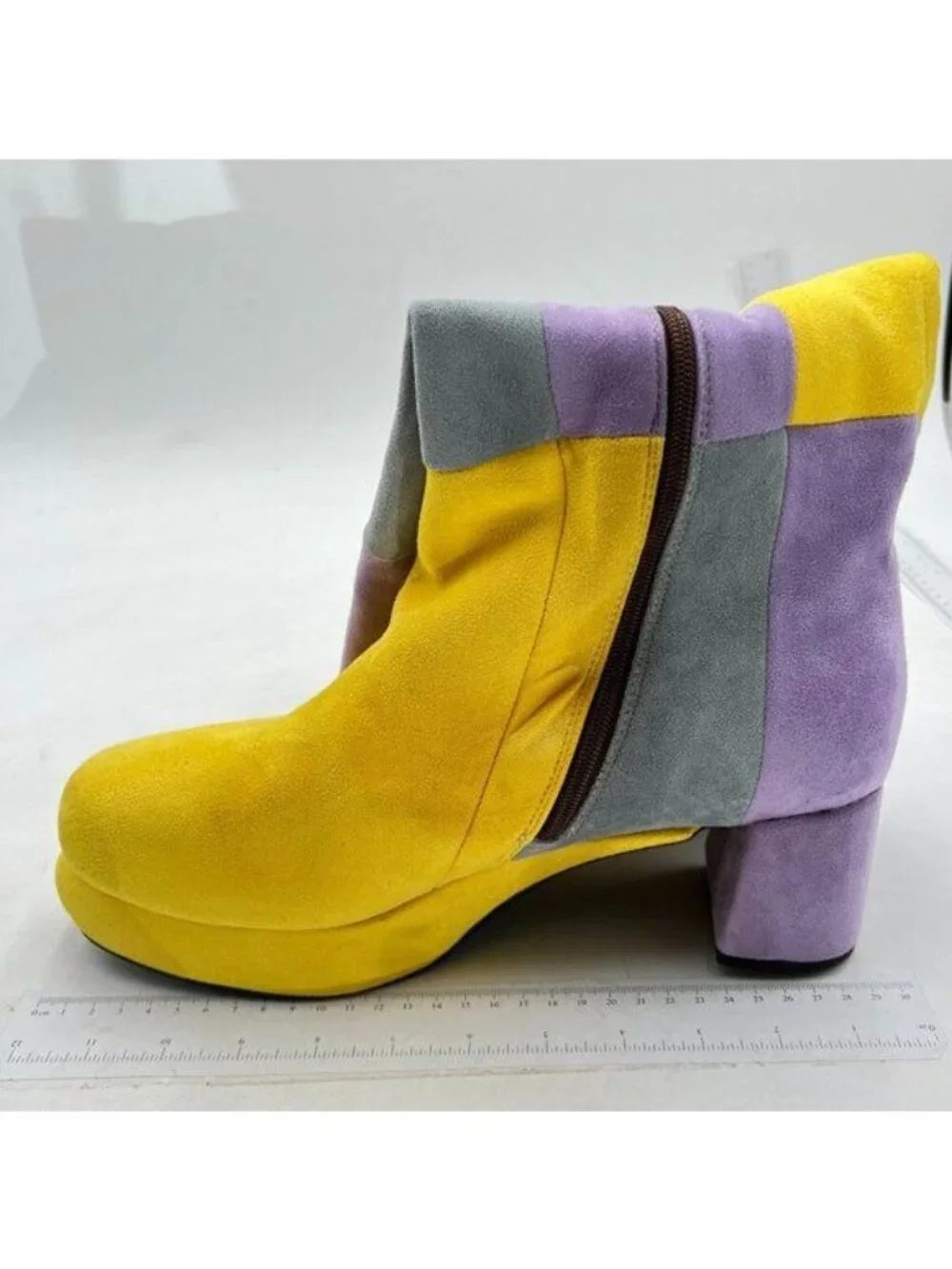 Platform Knee High Boots for Women Boots Round Toe Chunky High Heels Yellow Grey